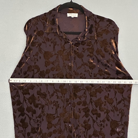 ACOA Womens Top S Brown Floral Burnout Velvet Button Up Whimsigoth Boho Chic - Picture 6 of 12